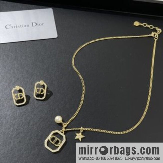New ☑️ DIOR Dior CD pearl star necklace stud earrings