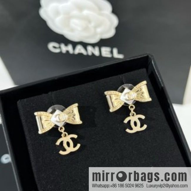 New ☑️ CHANEL Chanel double c bow stud earrings - Image 2