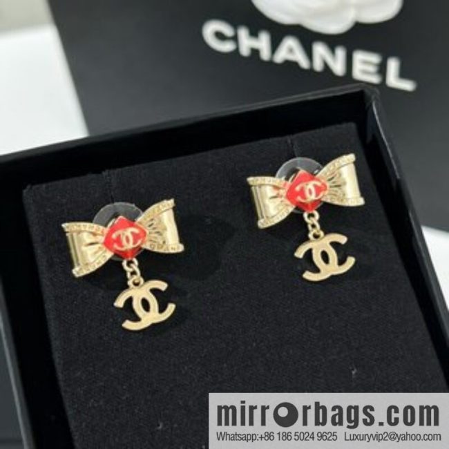 New ☑️ CHANEL Chanel double c bow stud earrings - Image 3
