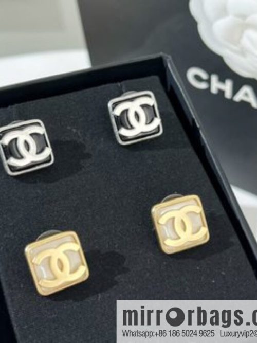 New ☑️ CHANEL Chanel double c square black and white stud earrings