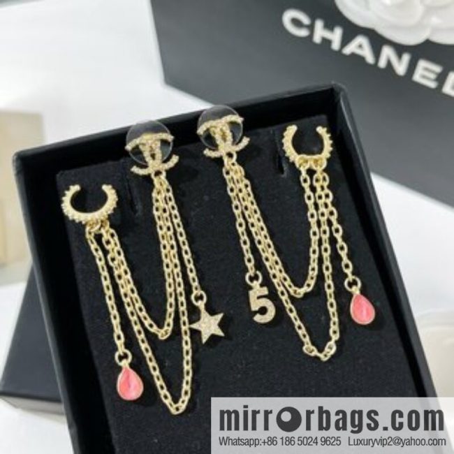 New ☑️ CHANEL Chanel fringed 5-character star stud earrings clip