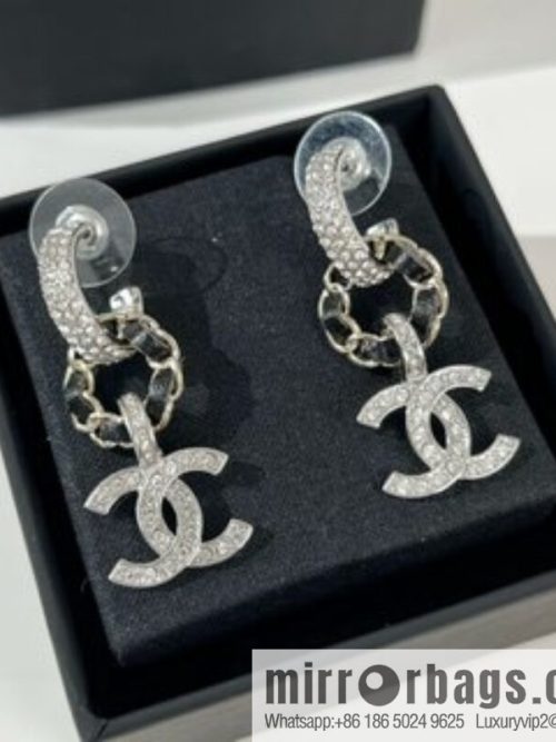 New ☑️ CHANEL Chanel double c black leather rope stud earrings