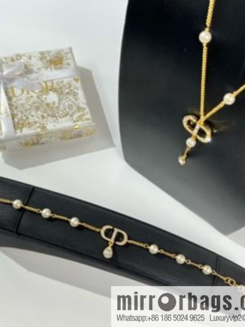 New ☑️ DIOR Dior full diamond CD water drop pearl bracelet necklace