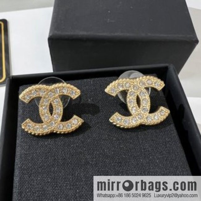New ☑️ CHANEL Chanel double c full diamond stud earrings