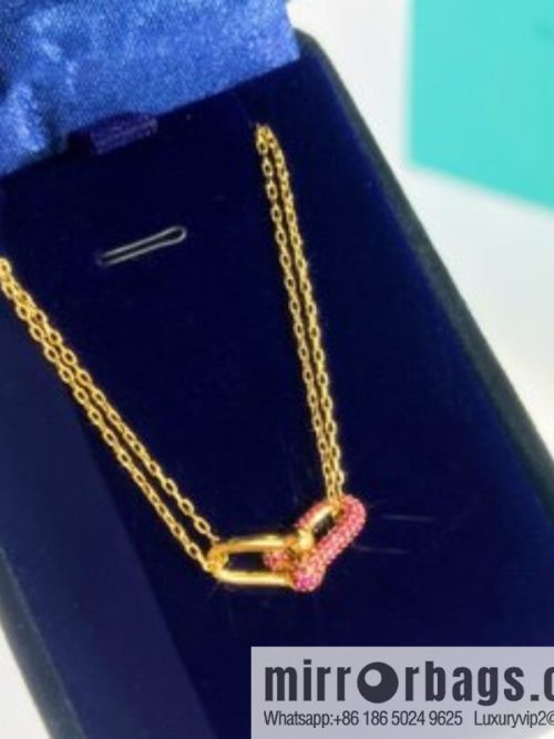 Tiffany & co. Pink diamond full diamond double chain ring necklace