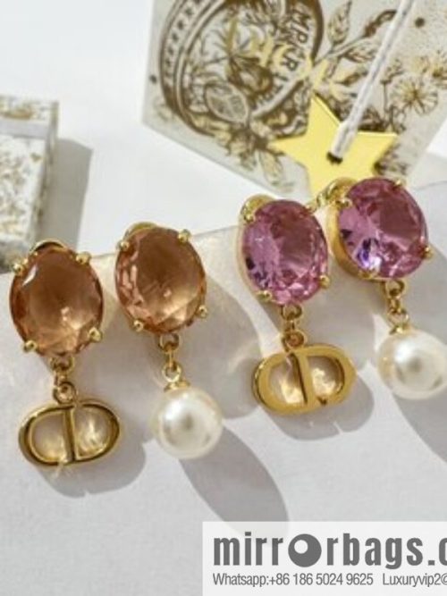 New ☑️ DIOR Dior CD pearl pink diamond stud earrings
