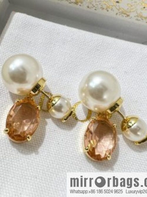 New ☑️ DIOR Dior CD size pearl champagne diamond stud earrings