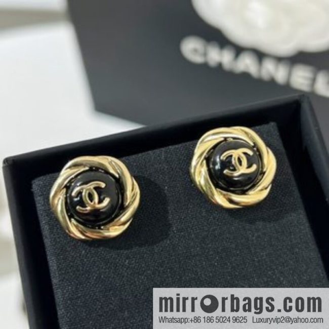 New ☑️ CHANEL Chanel double c black stud earrings