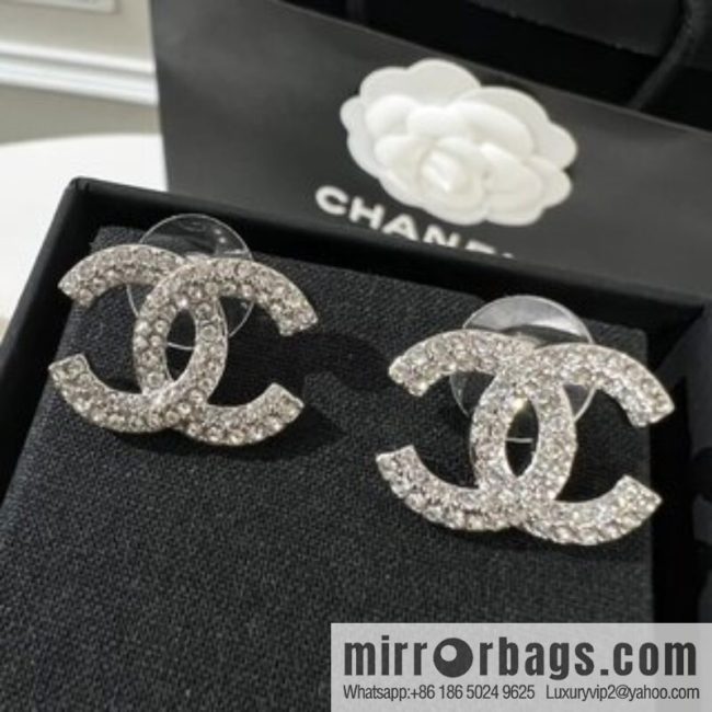 New ☑️ CHANEL Chanel double c full diamond stud earrings