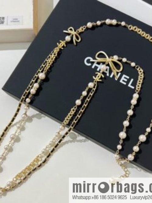New ☑️ CHANEL Chanel double c black leather rope bow sweater chain necklace