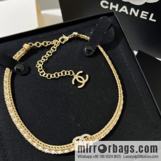 New ☑️ CHANEL Chanel double c white leather rope necklace necklace