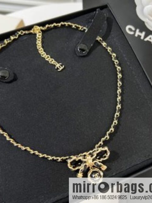 New ☑️ CHANEL Chanel double c black leather rope bow necklace