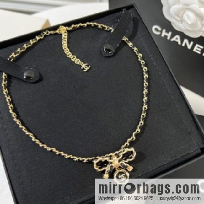 New ☑️ CHANEL Chanel double c black leather rope bow necklace