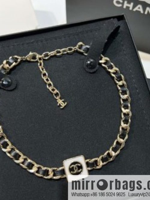 New ☑️ CHANEL Chanel double c square black leather rope necklace necklace