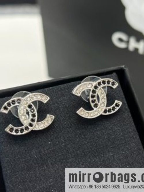 New ☑️ CHANEL Chanel double c black and white diamond stud earrings