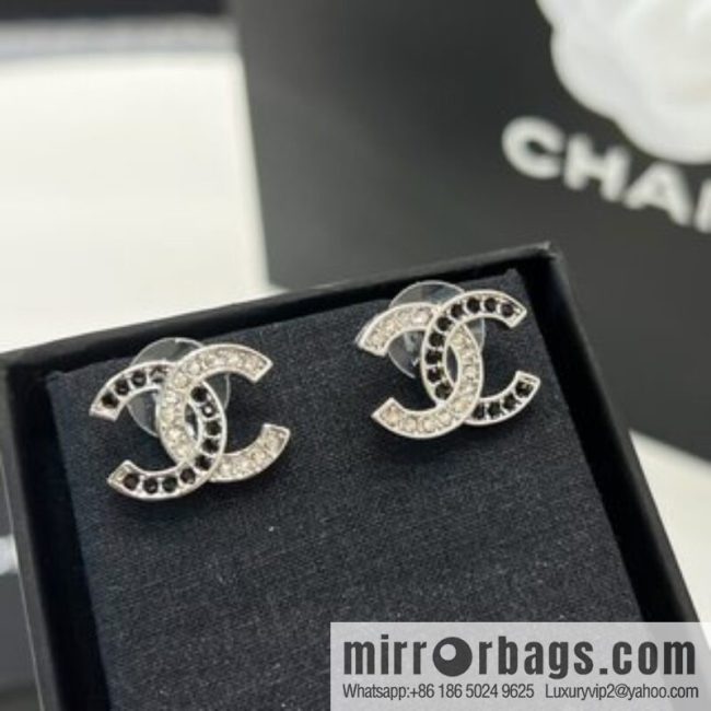New ☑️ CHANEL Chanel double c black and white diamond stud earrings