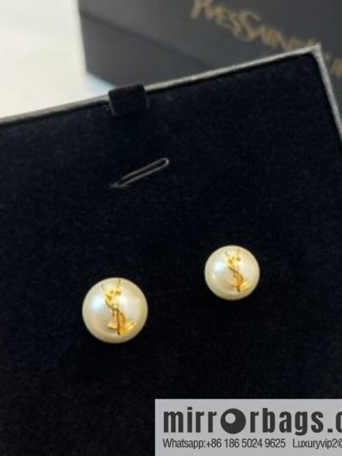 Saint Laurent YSL asymmetric pearl stud earrings
