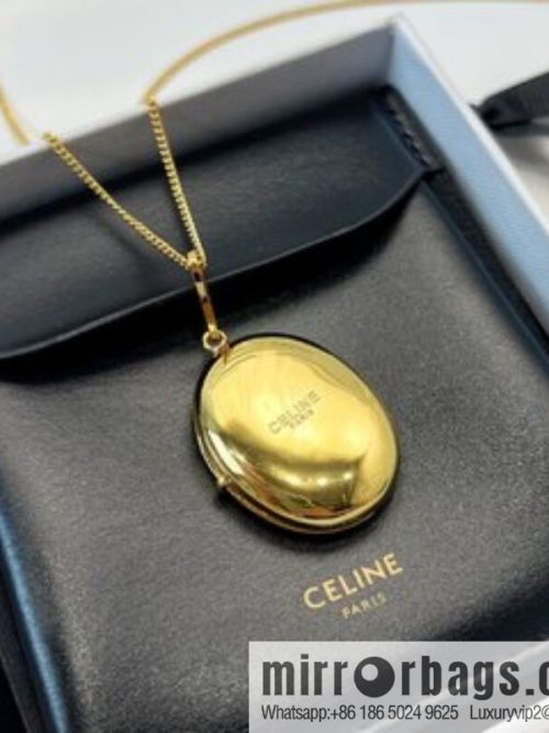 Celine gold oval double mirror necklace