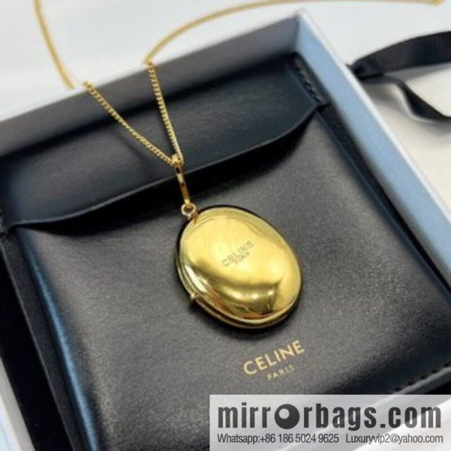 Celine gold oval double mirror necklace