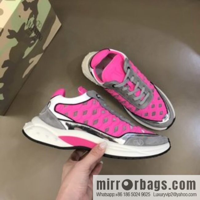 Valentino His & Hers Lycra fabric, suede and metallic calfskin sneakers