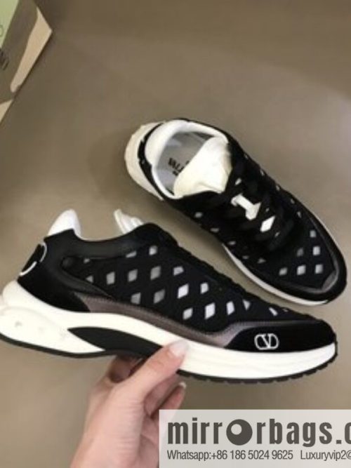 Valentino His & Hers Lycra fabric, suede and metallic calfskin sneakers