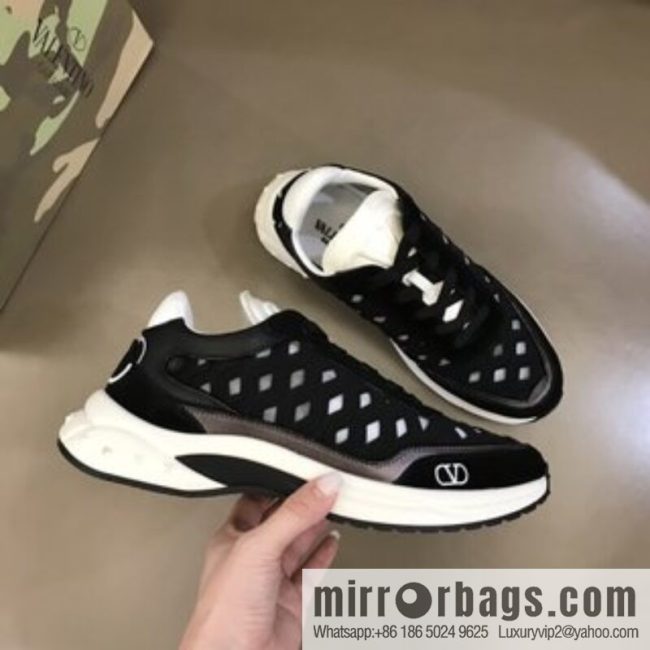 Valentino His & Hers Lycra fabric, suede and metallic calfskin sneakers