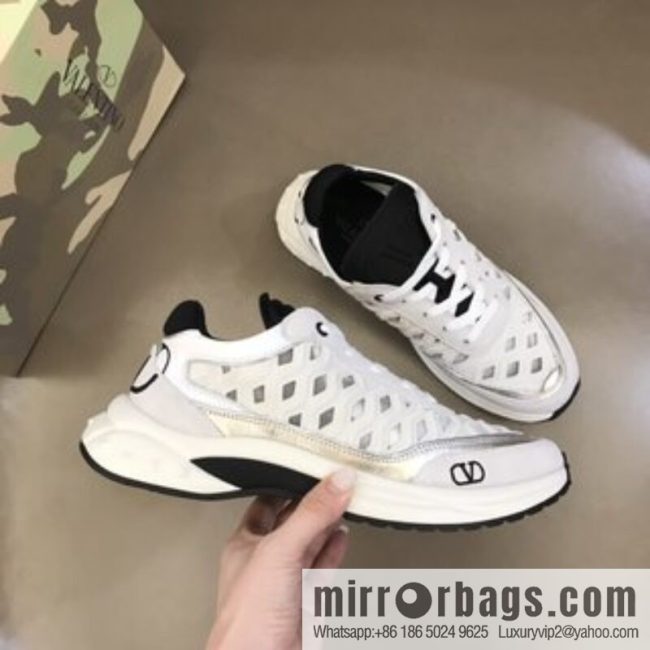 Valentino His & Hers Lycra fabric, suede and metallic calfskin sneakers