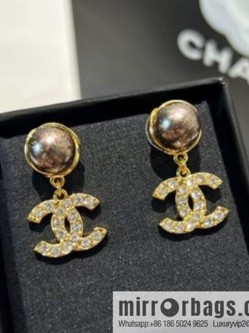 New ☑️ CHANEL Chanel double c black pearl stud earrings