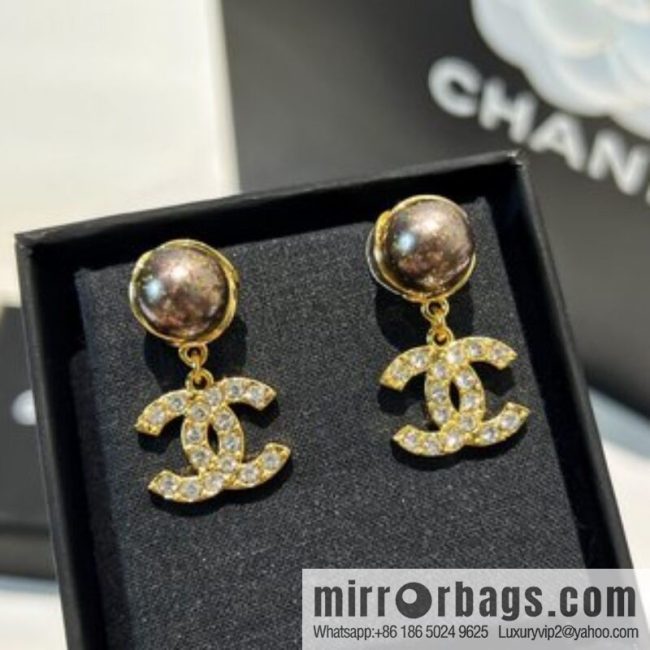 New ☑️ CHANEL Chanel double c black pearl stud earrings