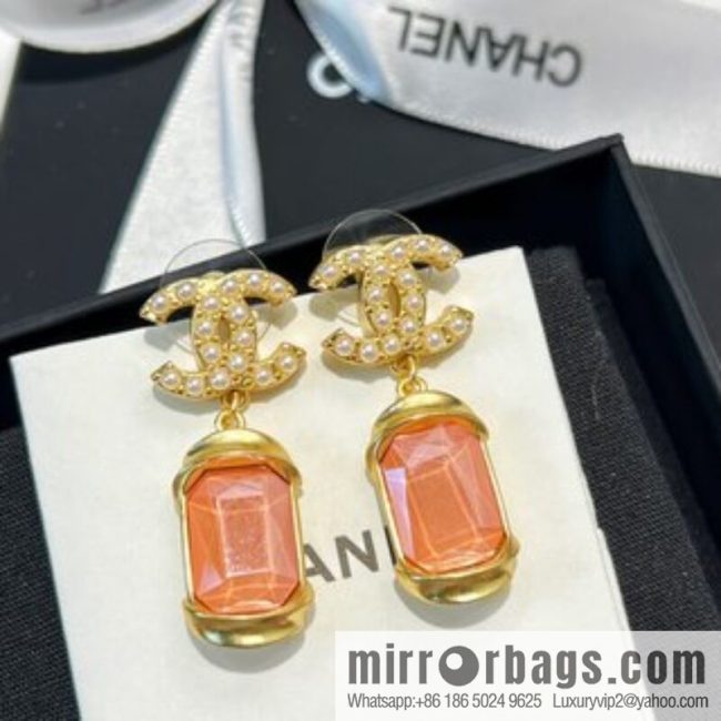 New ☑️ CHANEL Chanel c2 double c pink square diamond pearl stud earrings - Image 2