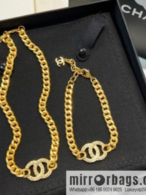 New ☑️ CHANEL Chanel gold double c full diamond necklace bracelet