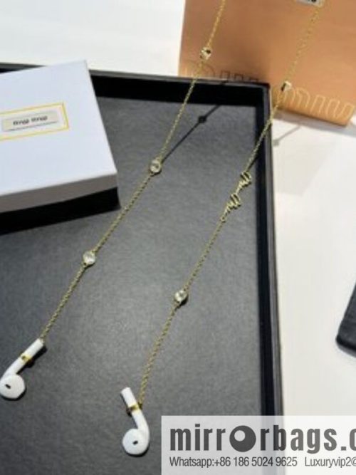 MIU MIU Miu round diamond earphone chain necklace