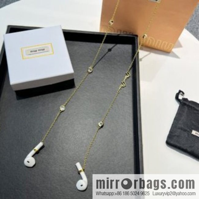 MIU MIU Miu round diamond earphone chain necklace