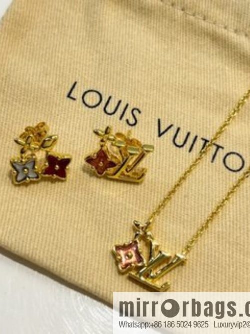 Louis Vuitton lv crystal monogram necklace stud earrings