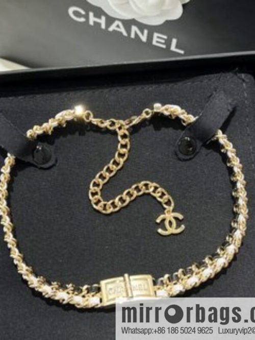 New ☑️ CHANEL Chanel double c black leather rope lock neck chain necklace choker