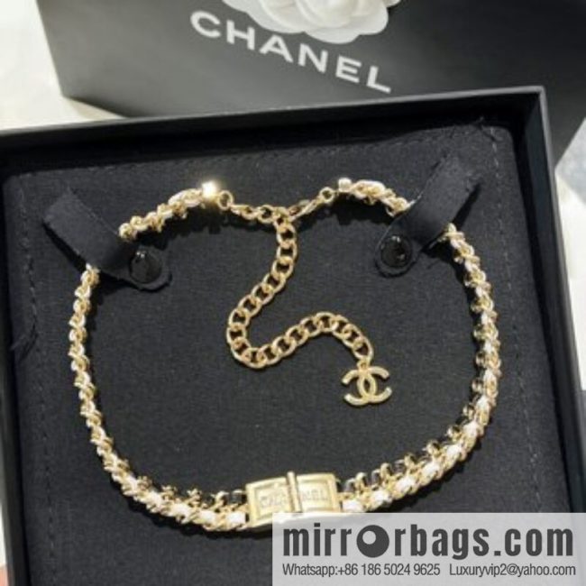 New ☑️ CHANEL Chanel double c black leather rope lock neck chain necklace choker