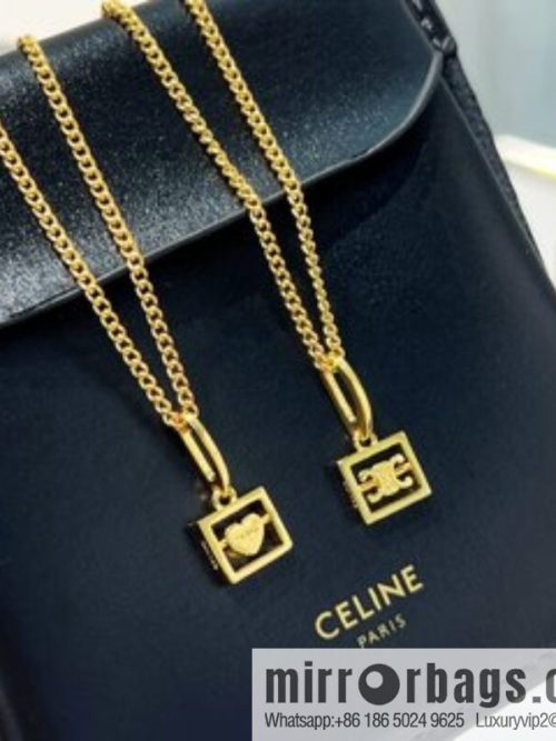 New Celine gold Arc de Triomphe peach heart stud earrings necklace