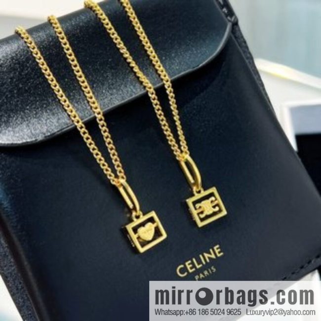 New Celine gold Arc de Triomphe peach heart stud earrings necklace