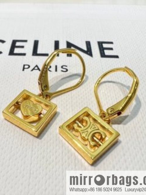 New Celine gold Arc de Triomphe peach heart stud earrings