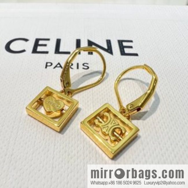 New Celine gold Arc de Triomphe peach heart stud earrings