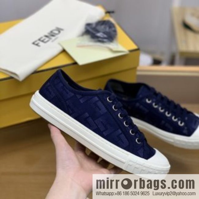 Fendi Fendi, White and Light Grey Jacquard FF Pattern His & Hers Canvas Shoes