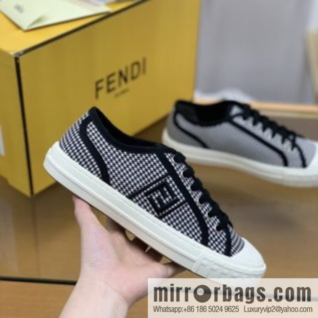 Fendi Fendi, White and Light Grey Jacquard FF Pattern His & Hers Canvas Shoes