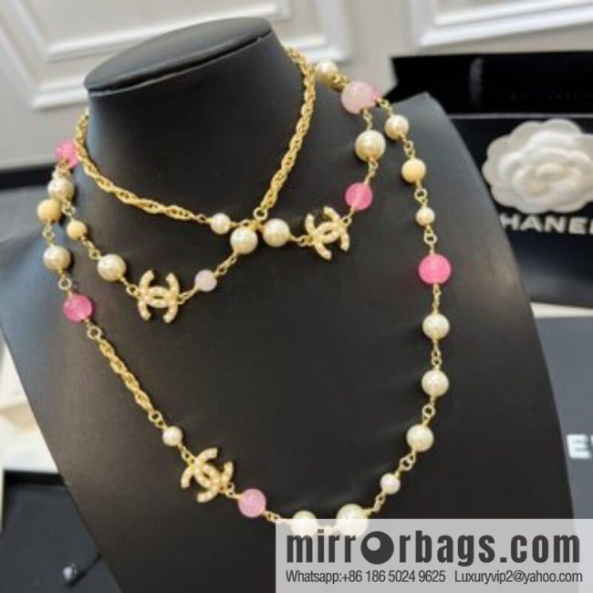 New ☑️ CHANEL Chanel Double C Color Pearl Necklace Sweater Chain