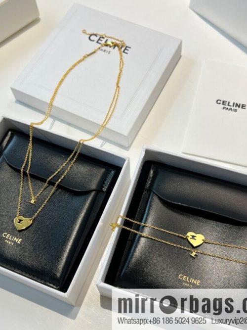 New Celine double peach heart love bracelet necklace
