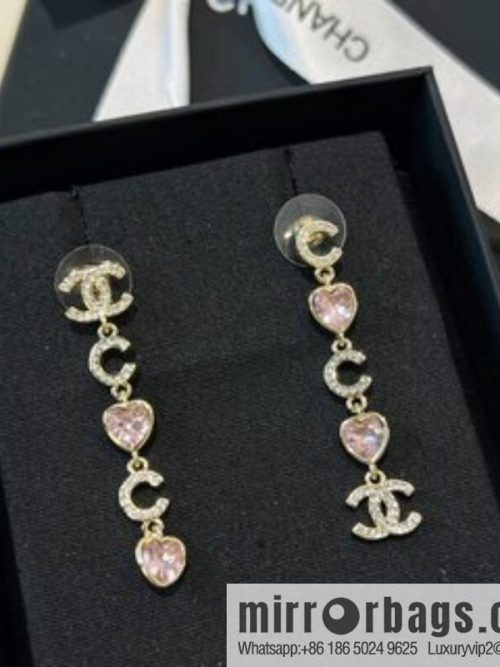 New ☑️ CHANEL Chanel double c pink peach heart love stud earrings