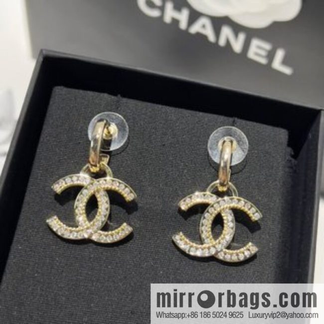 New ☑️ CHANEL Chanel double c full diamond stud earrings
