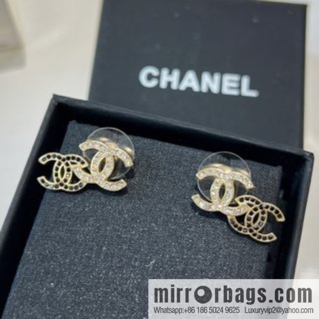 New ☑️ CHANEL Chanel c1 double c black diamond stud earrings