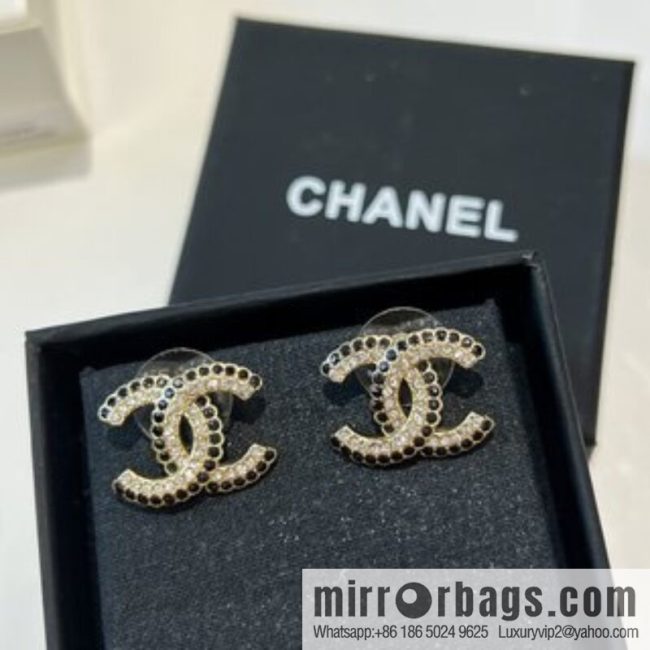 New ☑️ CHANEL Chanel c1 double c black diamond stud earrings