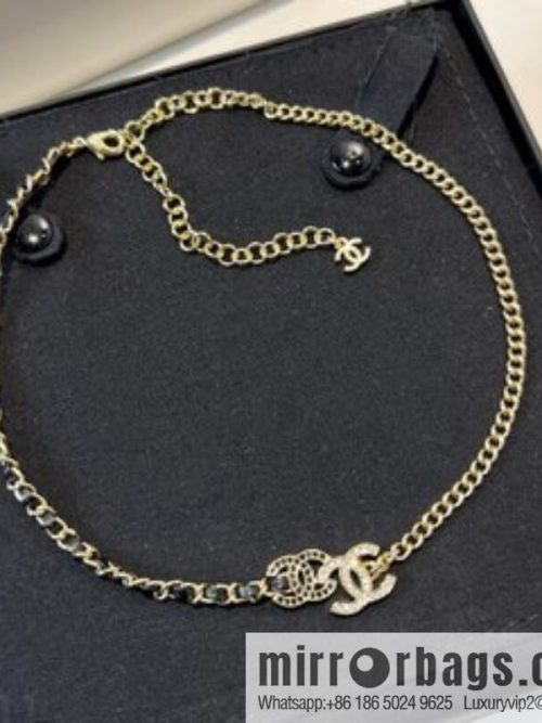 New ☑️ CHANEL Chanel double c black diamond black leather rope necklace