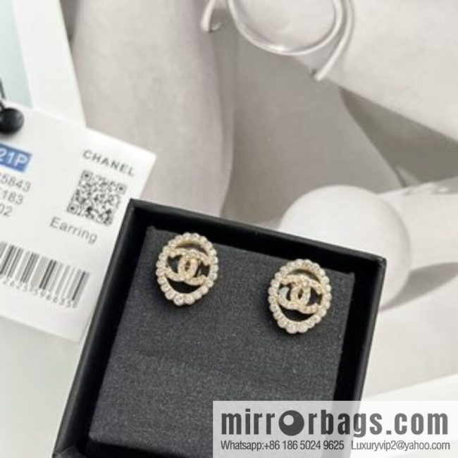 New ☑️ CHANEL Chanel double c full diamond oval stud earrings
